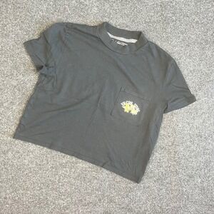 Volcom Stone Womens Black Floral Graphic T-Shirt Mock Neck Organic Cotton XS